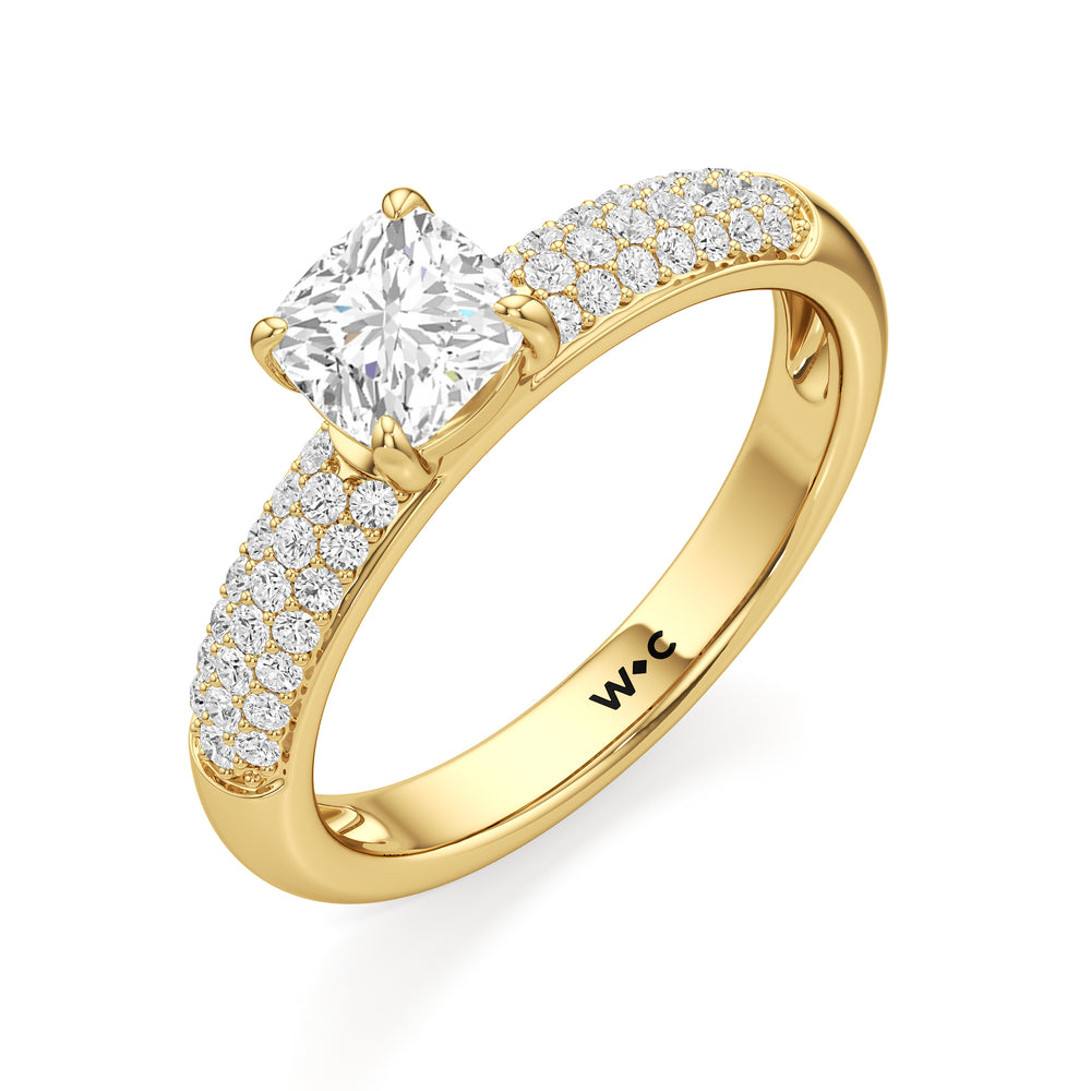 The Celine Engagement Ring with Cushion Cut Diamond in 14KT Yellow Gold view 3

