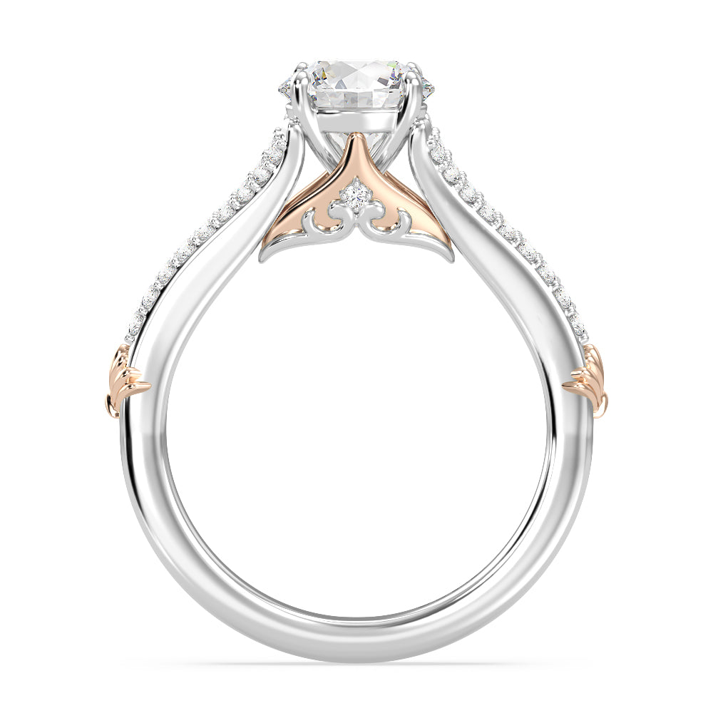 Enchanted Star Lab Grown Diamond 14K Gold Ariel Mermaid Fin Engagement Ring with White/Rose Cut Diamond in 14KT Round view 3
