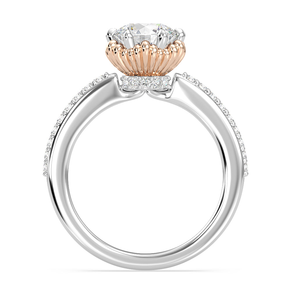 Enchanted Star Lab Grown Diamond 14K Gold Ariel Seashell Basket Engagement Ring with White/Rose Cut Diamond in 14KT Round view 3
