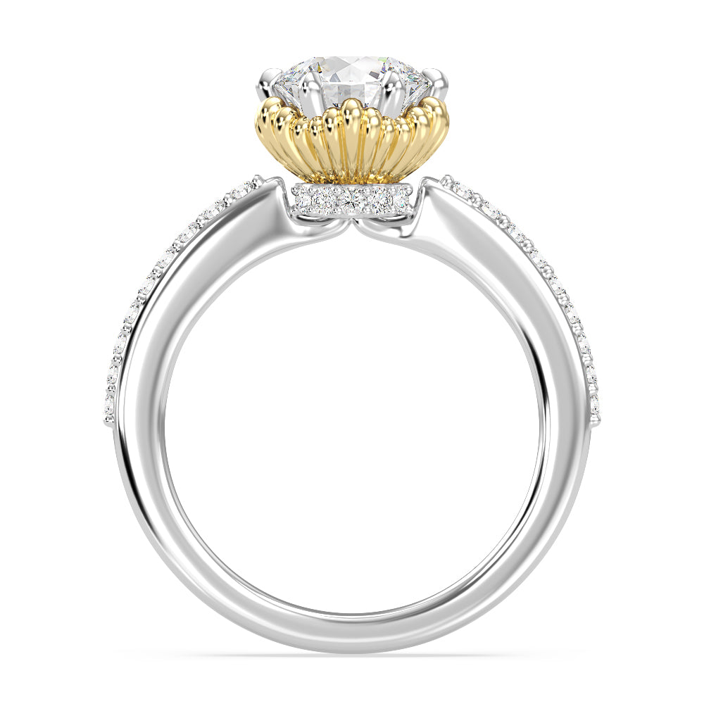 Enchanted Star Lab Grown Diamond 14K Gold Ariel Seashell Basket Engagement Ring with White/Yellow Cut Diamond in 14KT Round view 3
