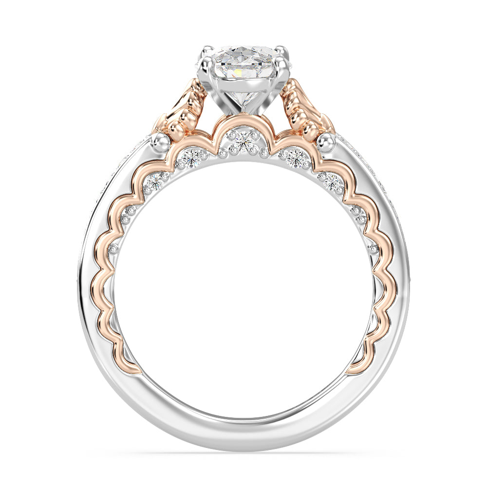 Enchanted Star Lab Grown Diamond 14K Gold Ariel Two-Tone In-Lay Engagement Ring with White/Rose Cut Diamond in 14KT Oval view 3
