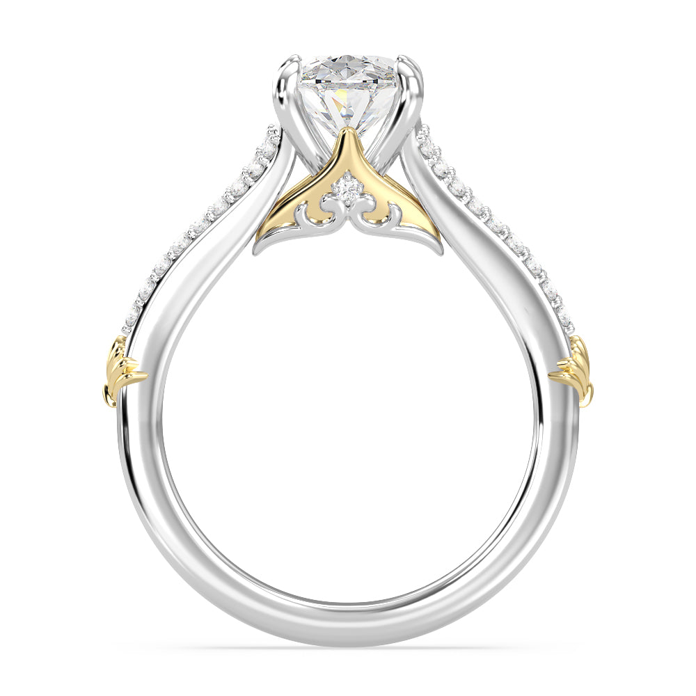 Enchanted Star Lab Grown Diamond 14K Gold Ariel Mermaid Fin Engagement Ring with White/Yellow Cut Diamond in 14KT Oval view 3
