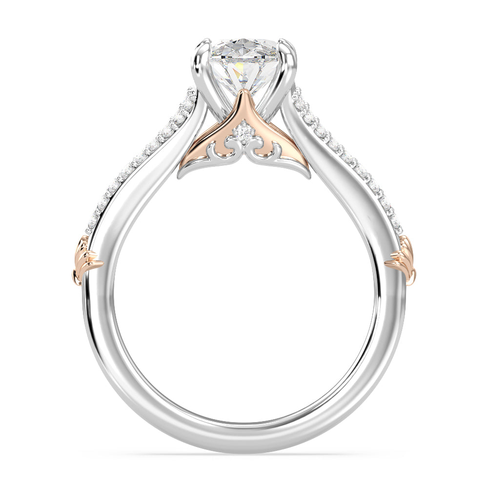Enchanted Star Lab Grown Diamond 14K Gold Ariel Mermaid Fin Engagement Ring with White/Rose Cut Diamond in 14KT Oval view 3
