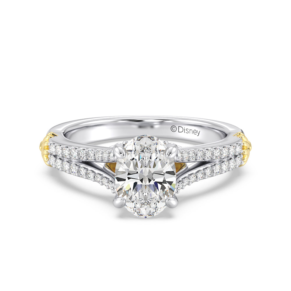Enchanted Star Lab Grown Diamond 14K Gold Ariel Mermaid Fin Engagement Ring with White/Yellow Cut Diamond in 14KT Oval view 2
