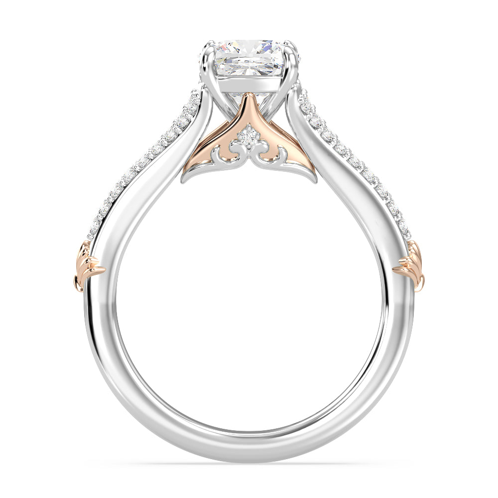 Enchanted Star Lab Grown Diamond 14K Gold Ariel Mermaid Fin Engagement Ring with White/Rose Cut Diamond in 14KT Cushion view 3
