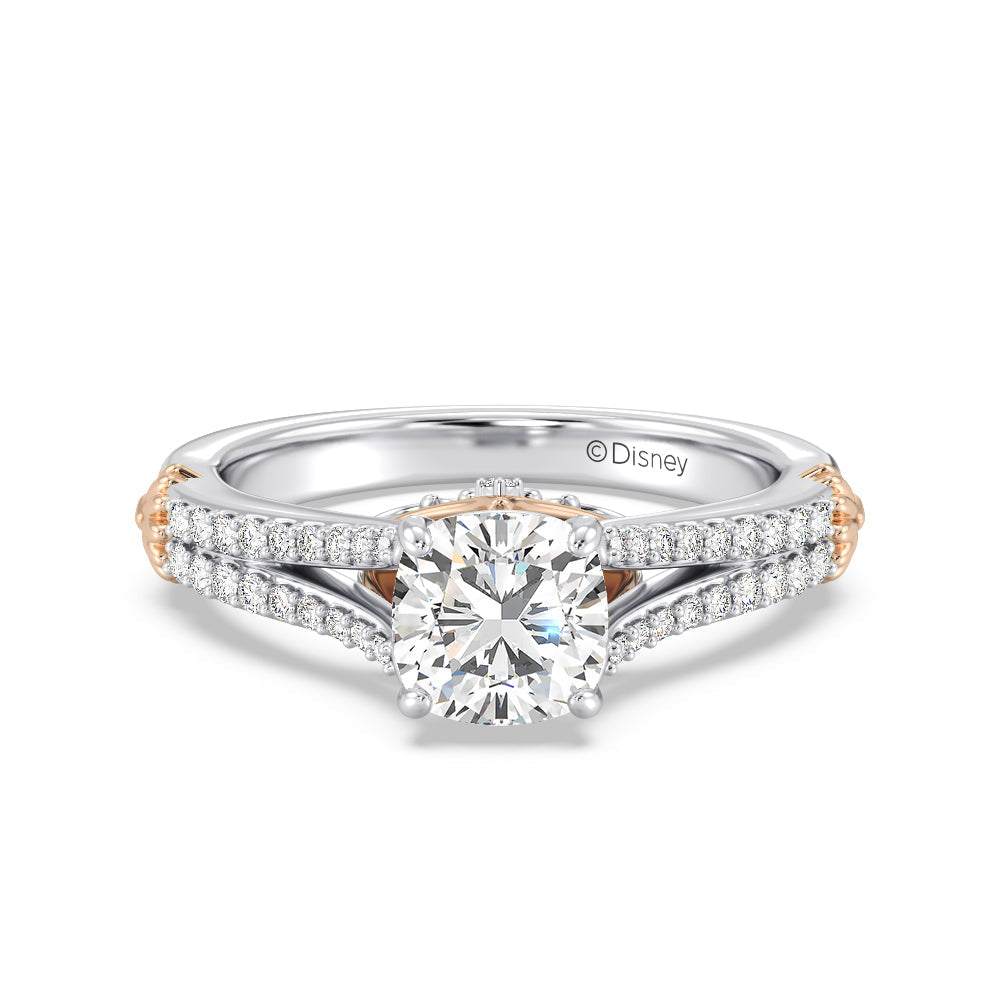 Enchanted Star Lab Grown Diamond 14K Gold Ariel Mermaid Fin Engagement Ring with White/Rose Cut Diamond in 14KT Cushion view 2
