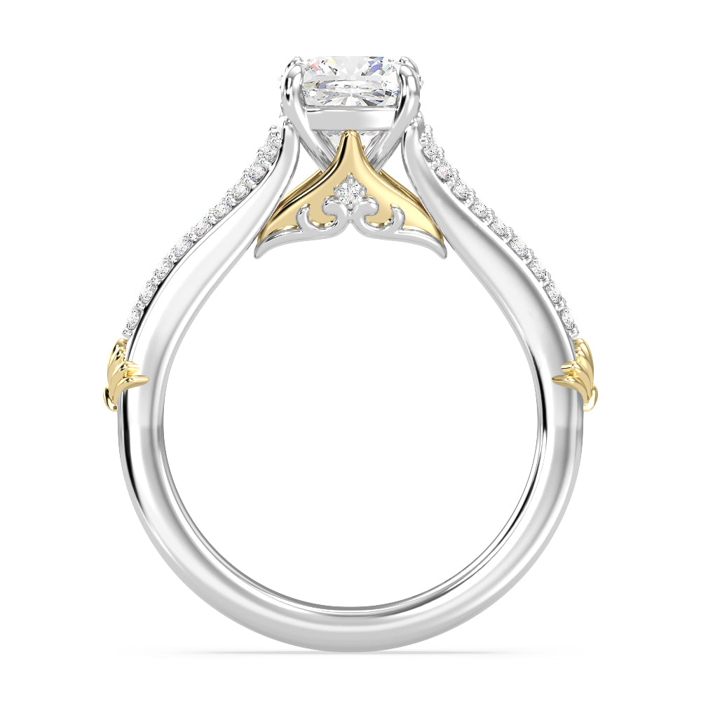 Enchanted Star Lab Grown Diamond 14K Gold Ariel Mermaid Fin Engagement Ring with White/Yellow Cut Diamond in 14KT Cushion view 3
