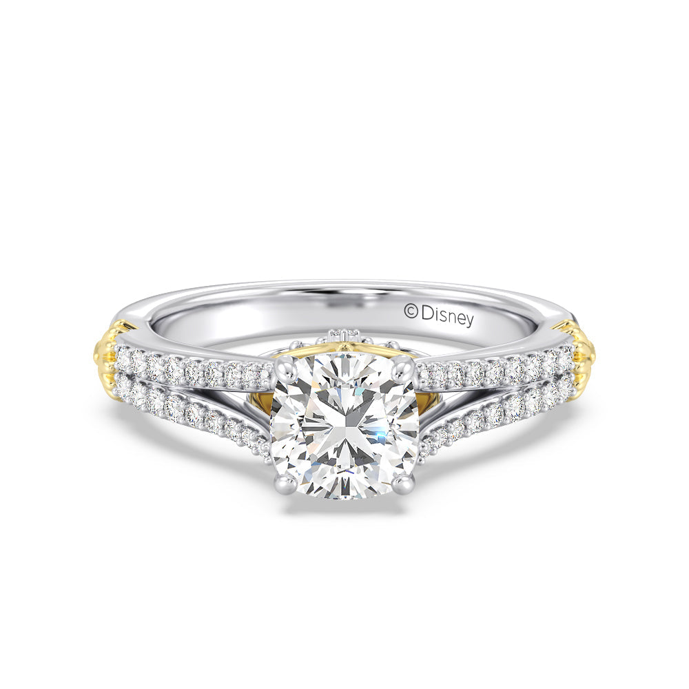 Enchanted Star Lab Grown Diamond 14K Gold Ariel Mermaid Fin Engagement Ring with White/Yellow Cut Diamond in 14KT Cushion view 2
