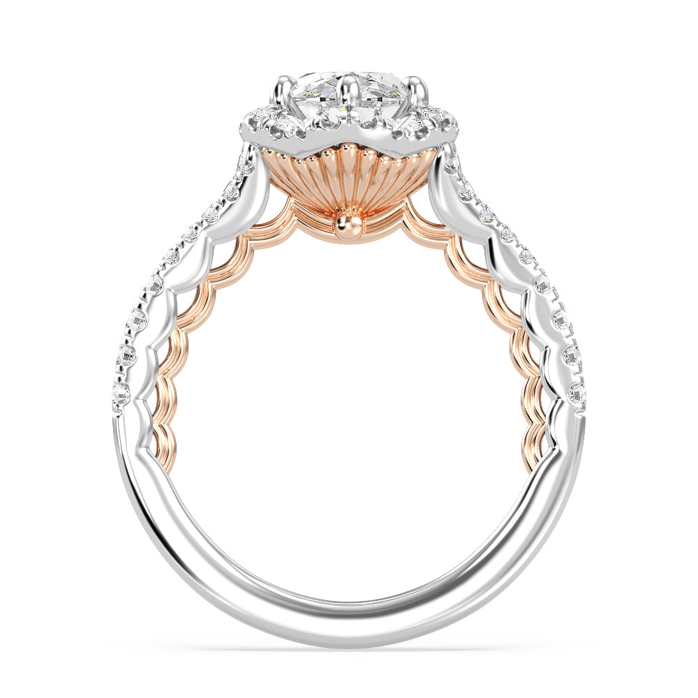 Enchanted Star Lab Grown Diamond 14K Gold Ariel Halo Engagement Ring with White/Rose Cut Diamond in 14KT Oval view 3
