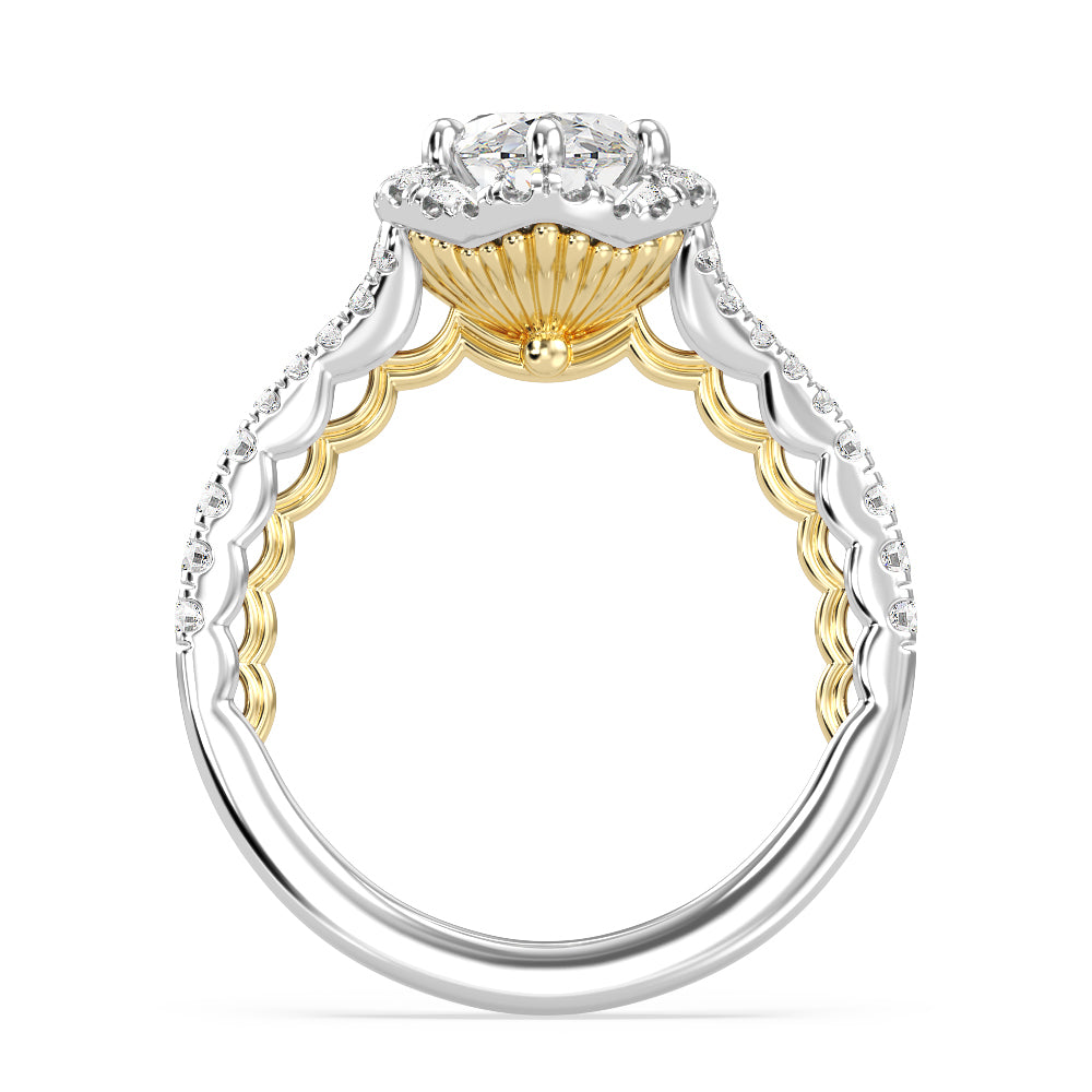 Enchanted Star Lab Grown Diamond 14K Gold Ariel Halo Engagement Ring with White/Yellow Cut Diamond in 14KT Oval view 3
