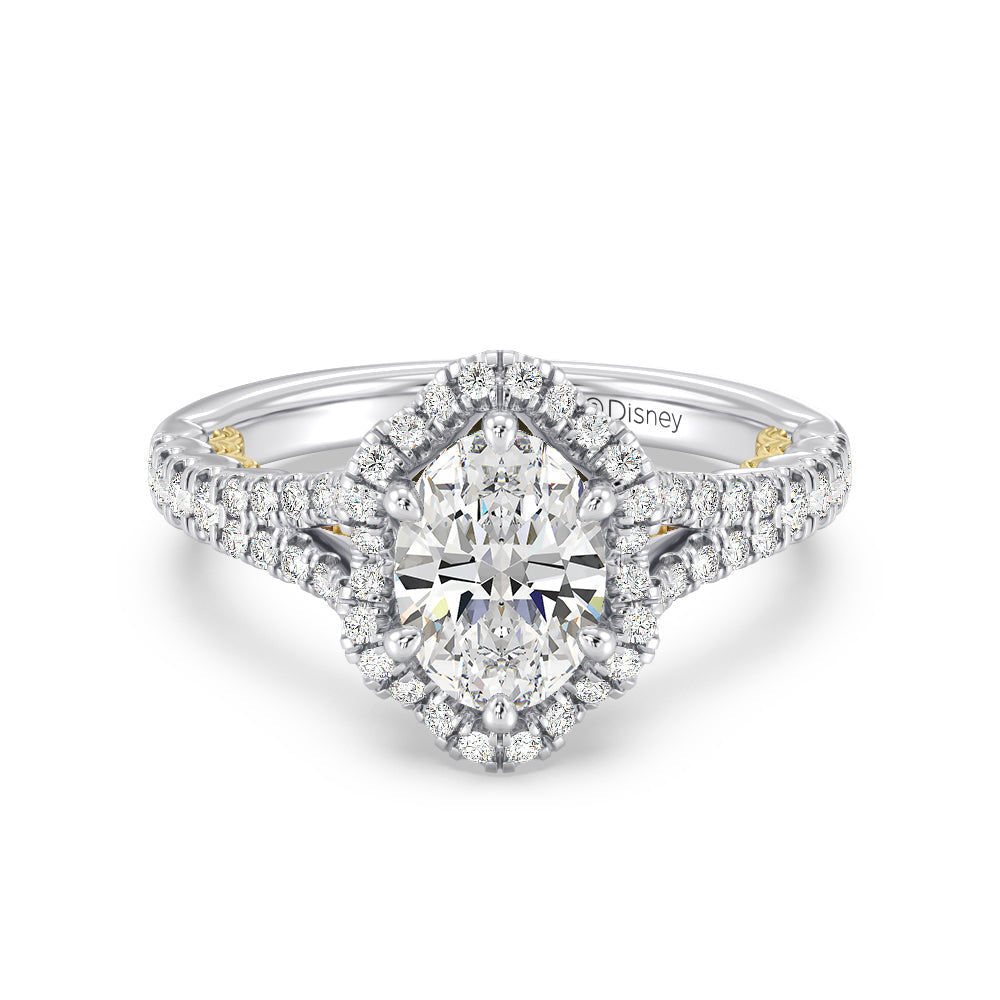 Enchanted Star Lab Grown Diamond 14K Gold Ariel Halo Engagement Ring with White/Yellow Cut Diamond in 14KT Oval view 2
