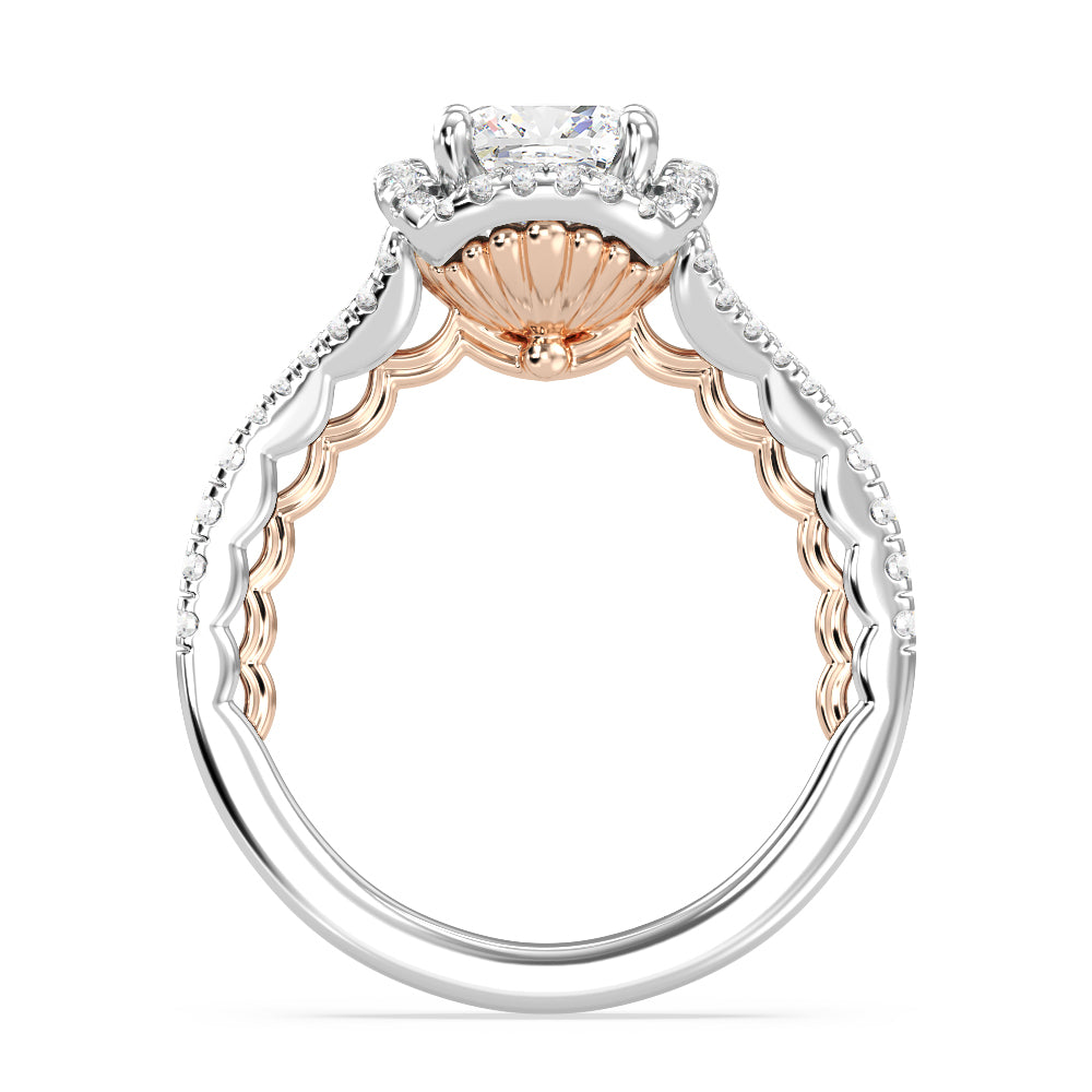Enchanted Star Lab Grown Diamond 14K Gold Ariel Halo Engagement Ring with White/Rose Cut Diamond in 14KT Cushion view 3
