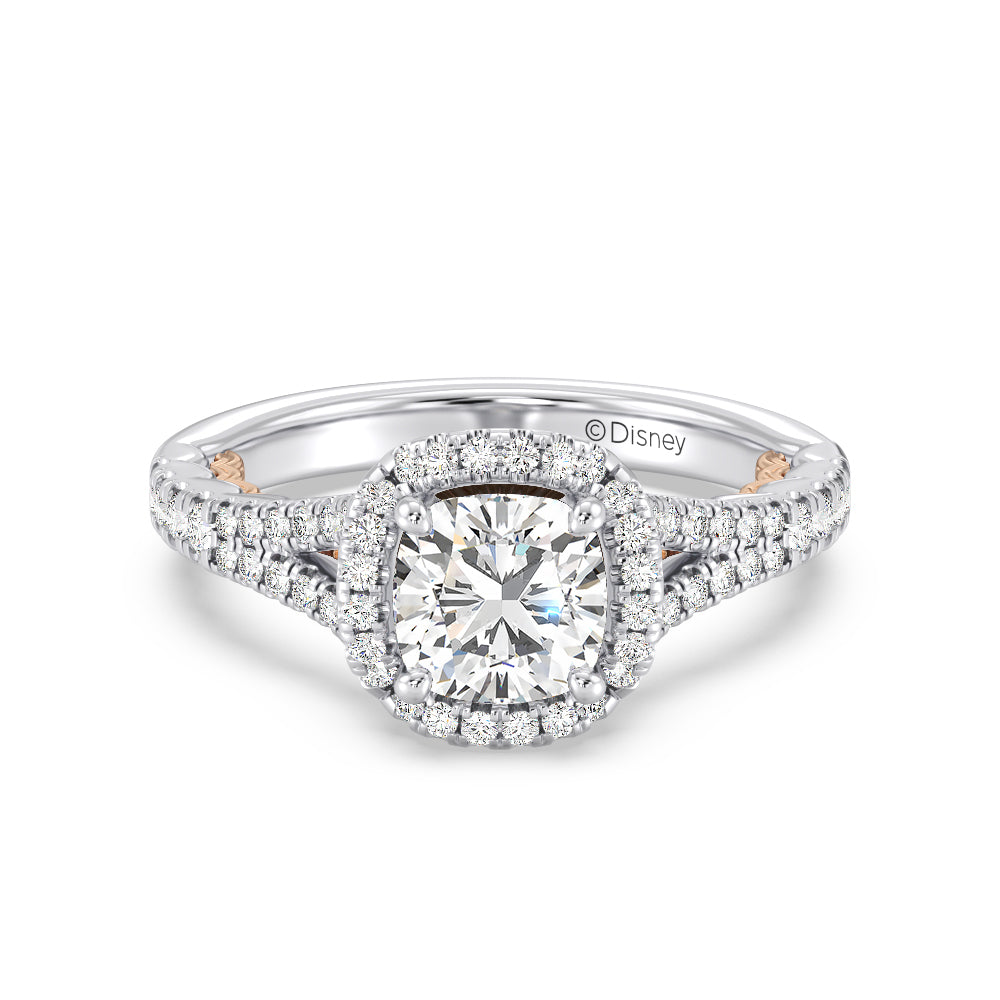 Enchanted Star Lab Grown Diamond 14K Gold Ariel Halo Engagement Ring with White/Rose Cut Diamond in 14KT Cushion view 2
