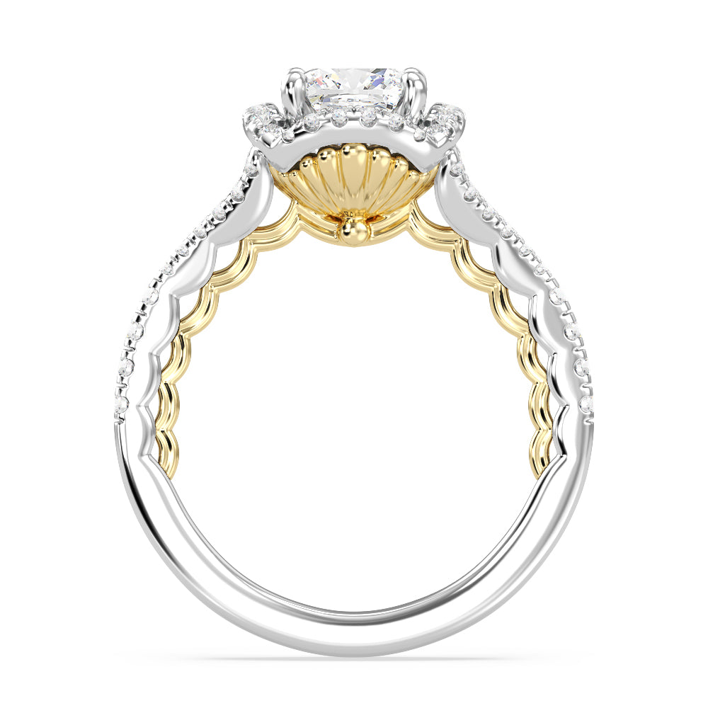 Enchanted Star Lab Grown Diamond 14K Gold Ariel Halo Engagement Ring with White/Yellow Cut Diamond in 14KT Cushion view 3
