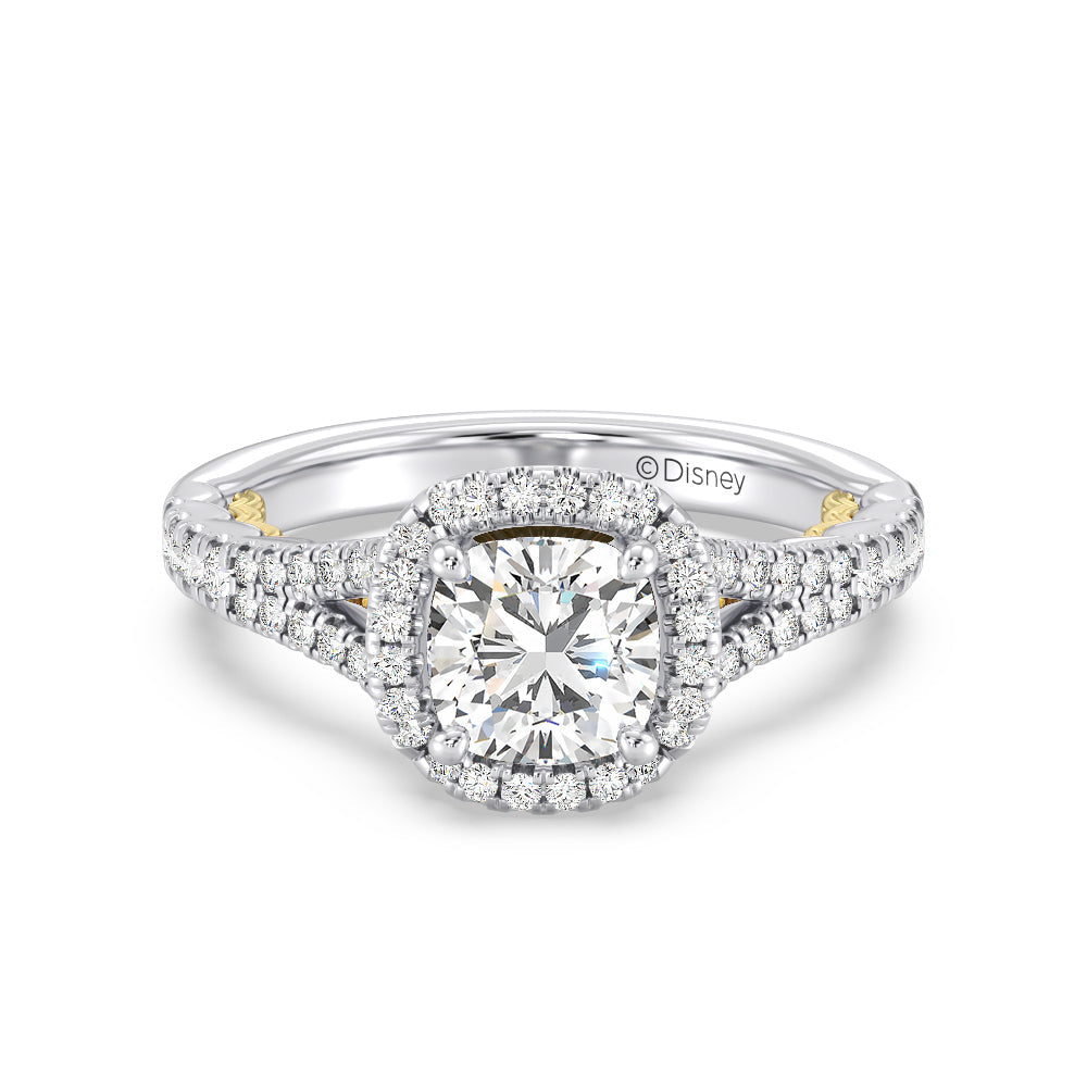 Enchanted Star Lab Grown Diamond 14K Gold Ariel Halo Engagement Ring with White/Yellow Cut Diamond in 14KT Cushion view 2
