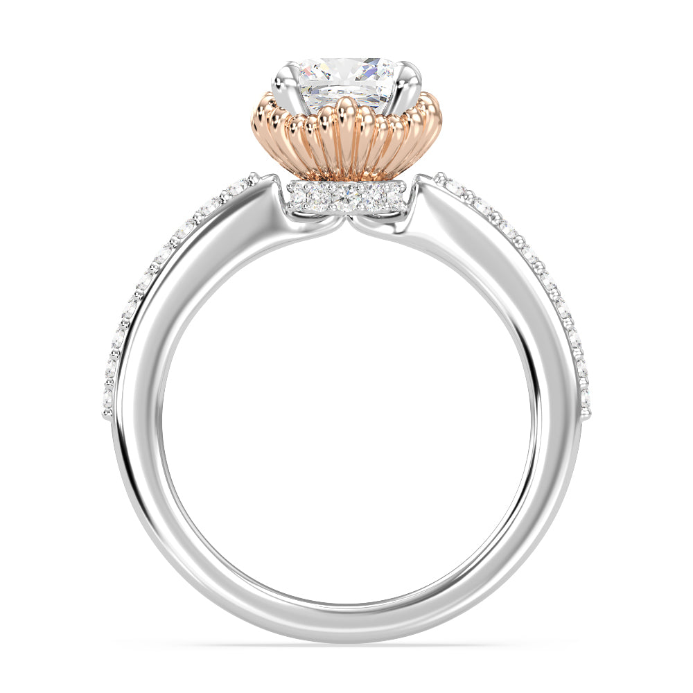 Enchanted Star Lab Grown Diamond 14K Gold Ariel Seashell Basket Engagement Ring with White/Rose Cut Diamond in 14KT Cushion view 3
