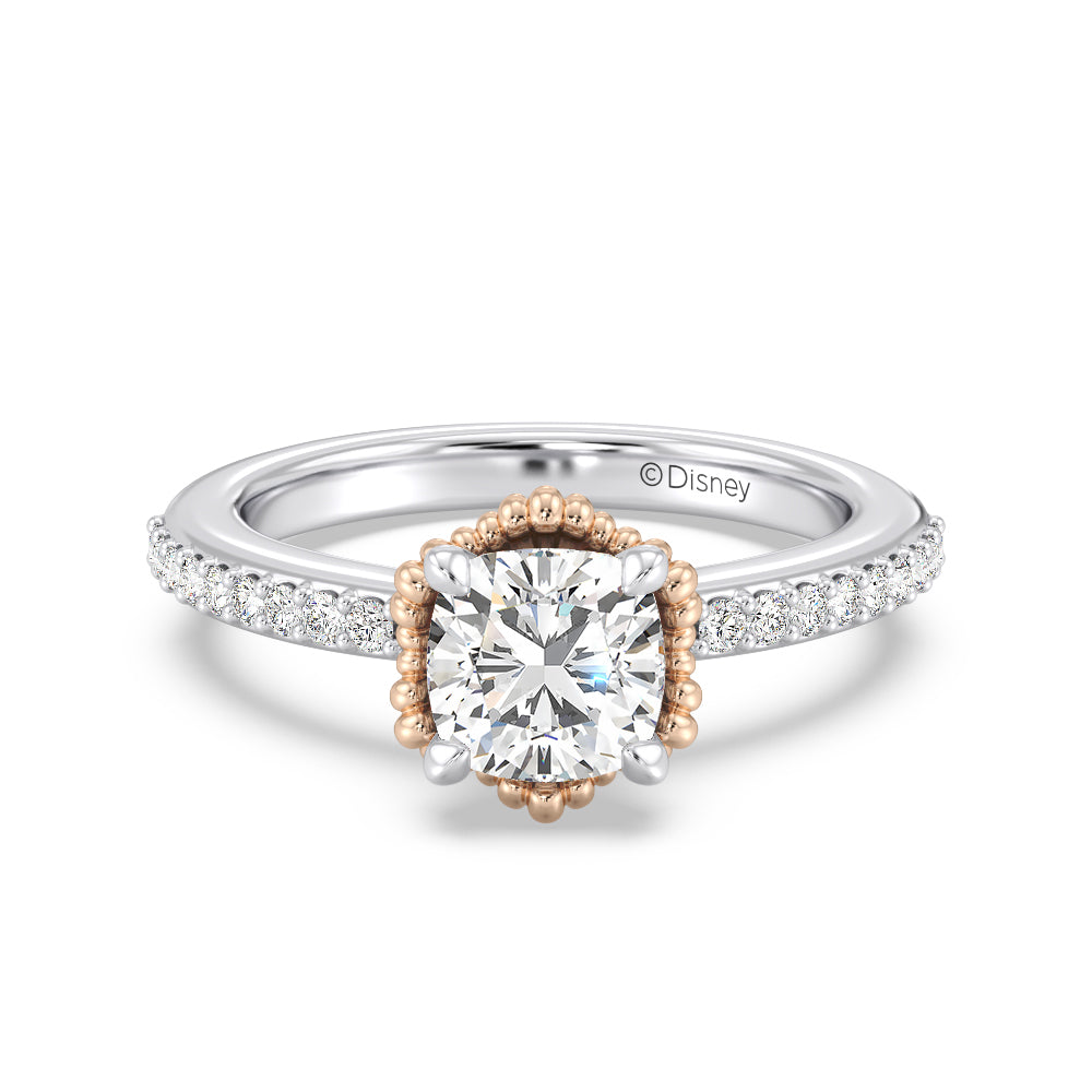 Enchanted Star Lab Grown Diamond 14K Gold Ariel Seashell Basket Engagement Ring with White/Rose Cut Diamond in 14KT Cushion view 2
