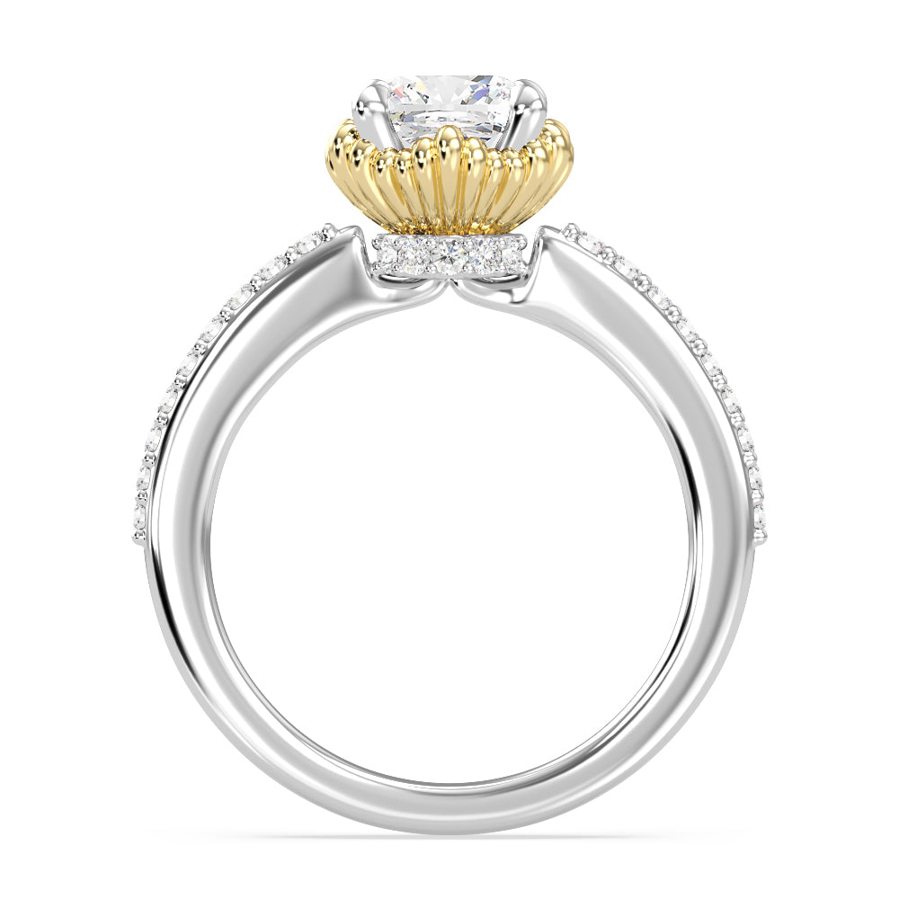 Enchanted Star Lab Grown Diamond 14K Gold Ariel Seashell Basket Engagement Ring with White/Yellow Cut Diamond in 14KT Cushion view 3
