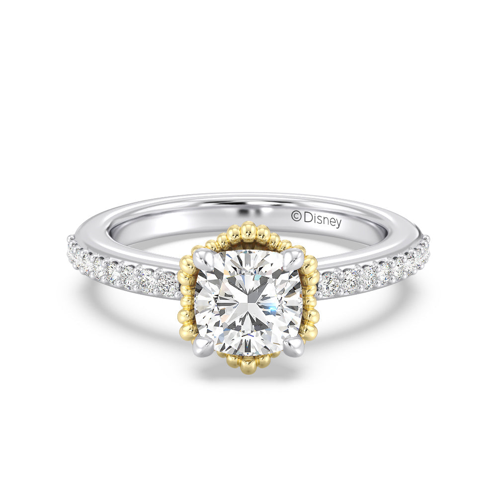 Enchanted Star Lab Grown Diamond 14K Gold Ariel Seashell Basket Engagement Ring with White/Yellow Cut Diamond in 14KT Cushion view 2

