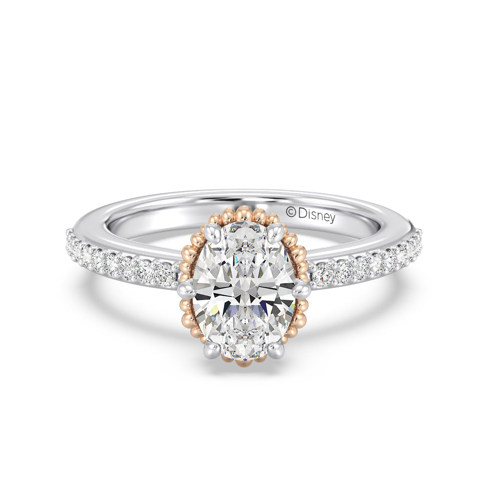 Enchanted Star Lab Grown Diamond 14K Gold Ariel Seashell Basket Engagement Ring with White/Rose Cut Diamond in 14KT Oval view 2
