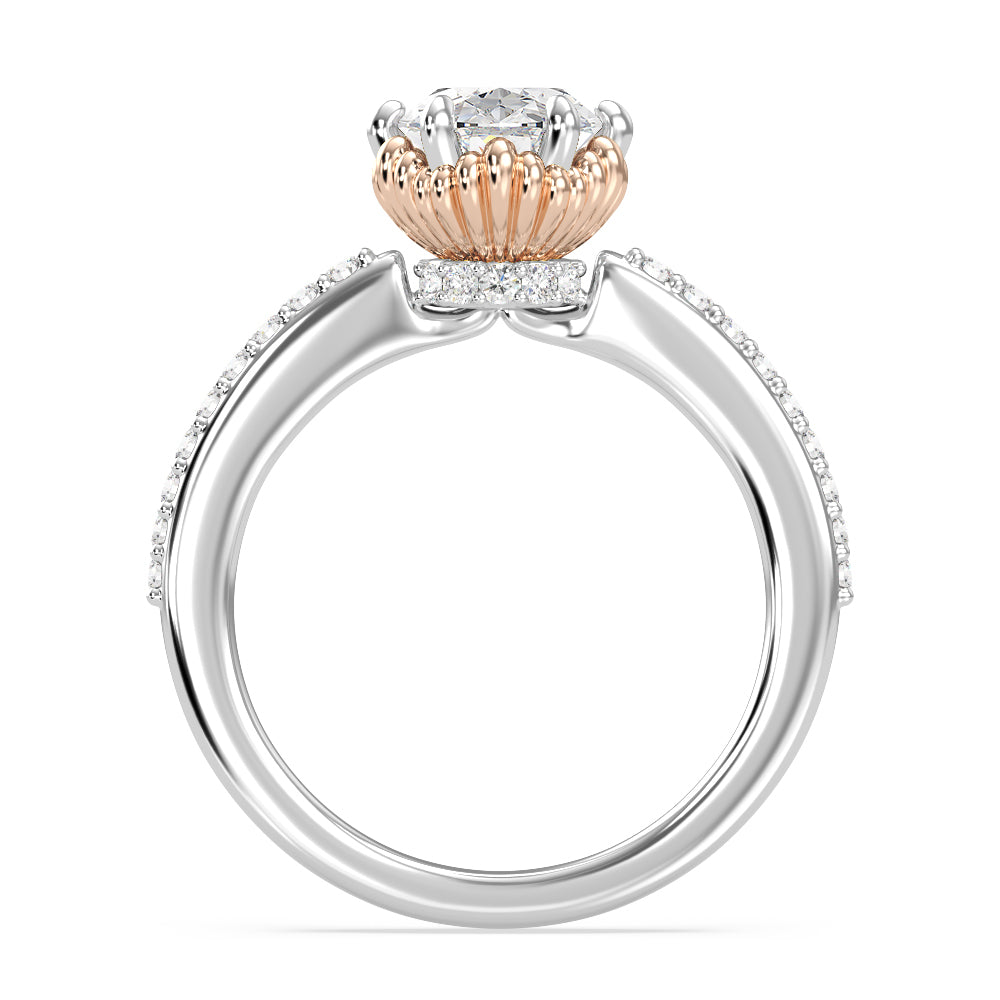 Enchanted Star Lab Grown Diamond 14K Gold Ariel Seashell Basket Engagement Ring with White/Rose Cut Diamond in 14KT Oval view 3
