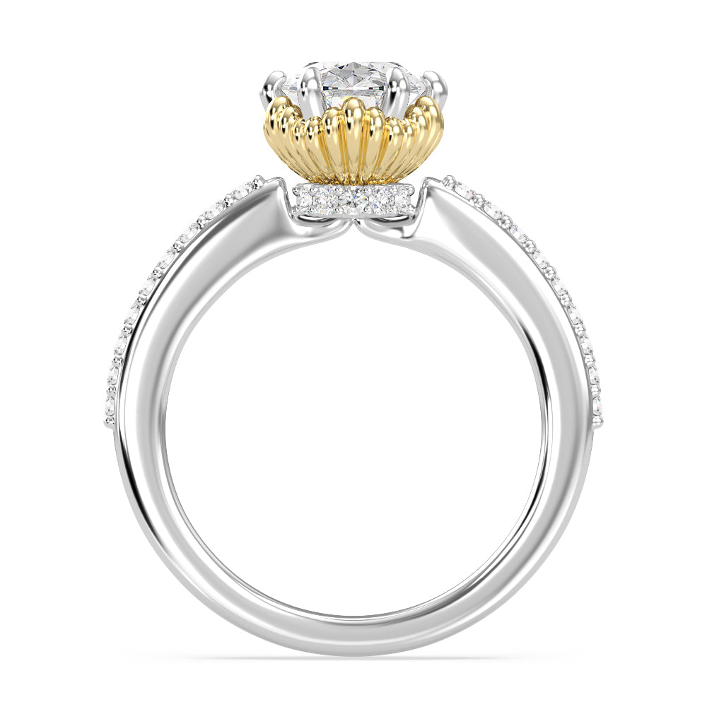 Enchanted Star Lab Grown Diamond 14K Gold Ariel Seashell Basket Engagement Ring with White/Yellow Cut Diamond in 14KT Oval view 3
