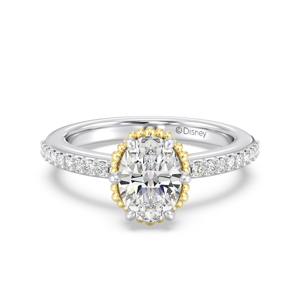 Enchanted Star Lab Grown Diamond 14K Gold Ariel Seashell Basket Engagement Ring with White/Yellow Cut Diamond in 14KT Oval view 2
