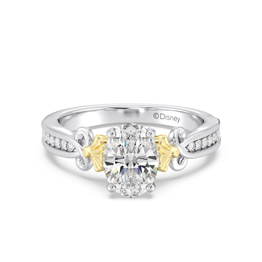 Enchanted Star Lab Grown Diamond 14K Gold Ariel Mermaid Engagement Ring with White/Yellow Cut Diamond in 14KT Oval view 2
