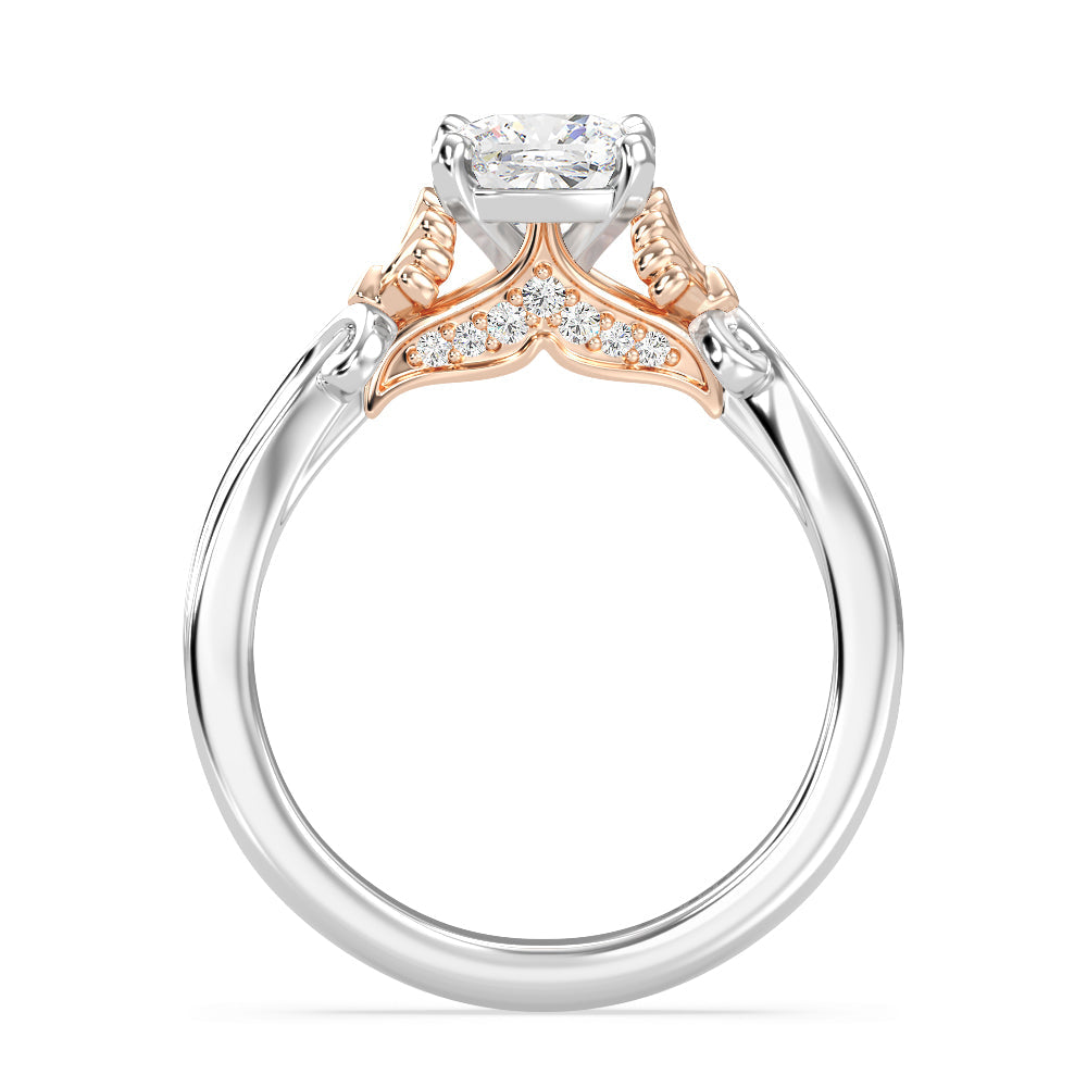 Enchanted Star Lab Grown Diamond 14K Gold Ariel Mermaid Engagement Ring with White/Rose Cut Diamond in 14KT Cushion view 3
