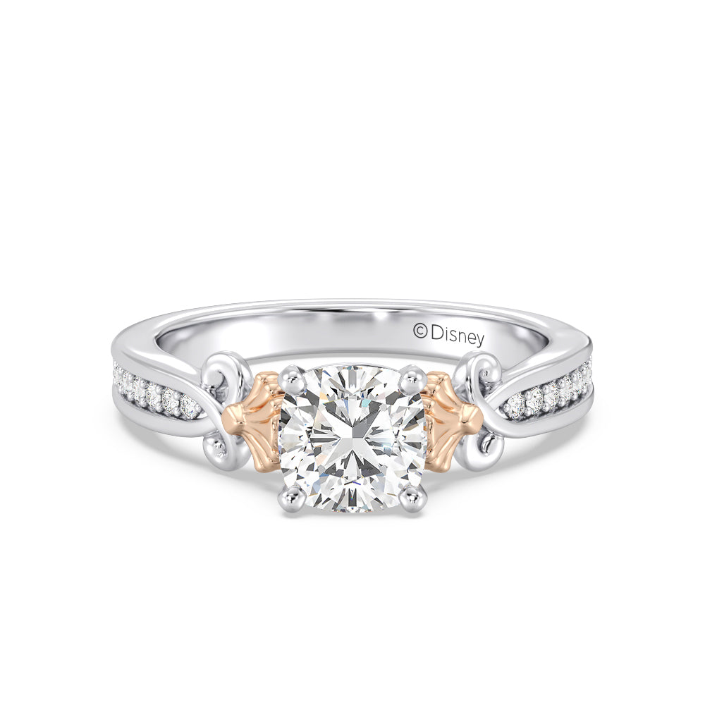 Enchanted Star Lab Grown Diamond 14K Gold Ariel Mermaid Engagement Ring with White/Rose Cut Diamond in 14KT Cushion view 2
