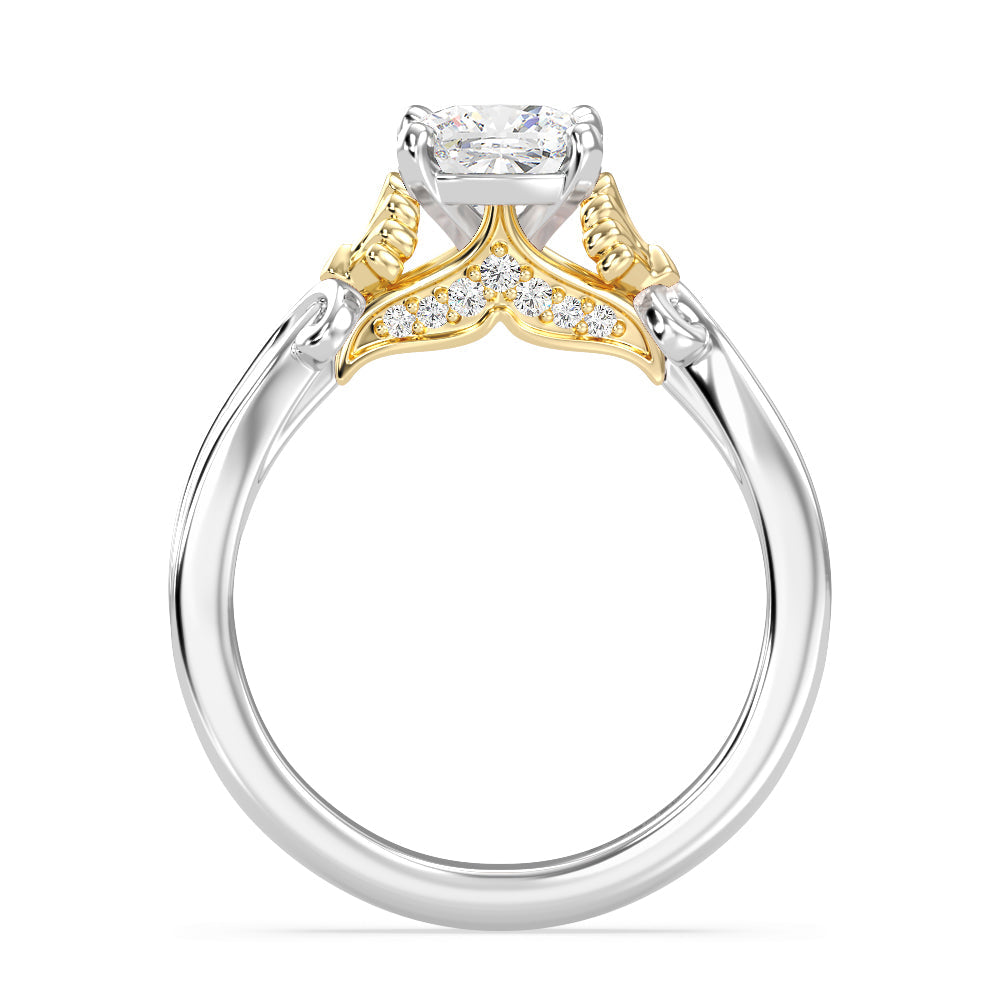Enchanted Star Lab Grown Diamond 14K Gold Ariel Mermaid Engagement Ring with White/Yellow Cut Diamond in 14KT Cushion view 3

