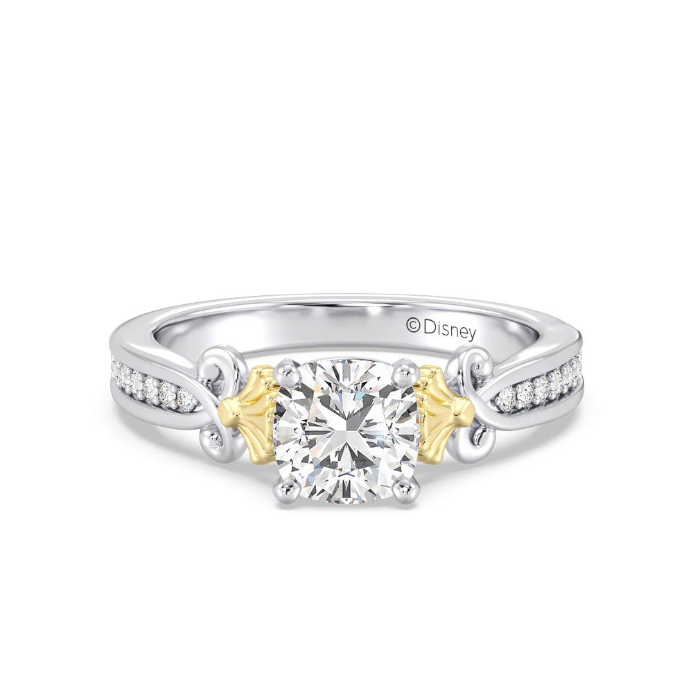Enchanted Star Lab Grown Diamond 14K Gold Ariel Mermaid Engagement Ring with White/Yellow Cut Diamond in 14KT Cushion view 2
