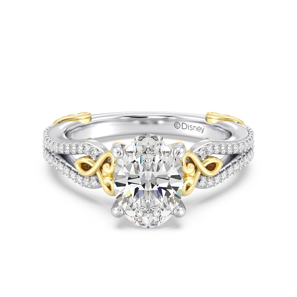 Enchanted Star Lab Grown Diamond 14K Gold Belle Vintage Engagement Ring with White/Yellow Cut Diamond in 14KT Oval view 2
