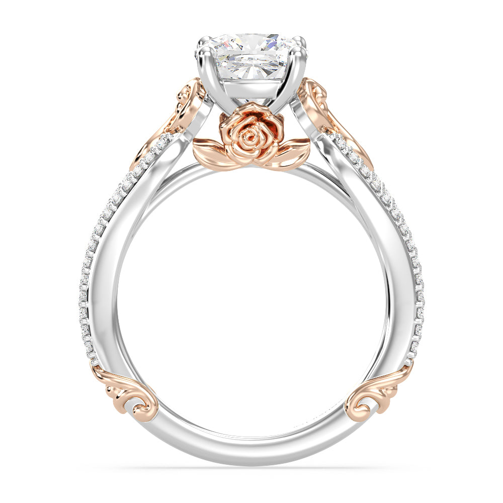 Enchanted Star Lab Grown Diamond 14K Gold Belle Vintage Engagement Ring with White/Rose Cut Diamond in 14KT Cushion view 3
