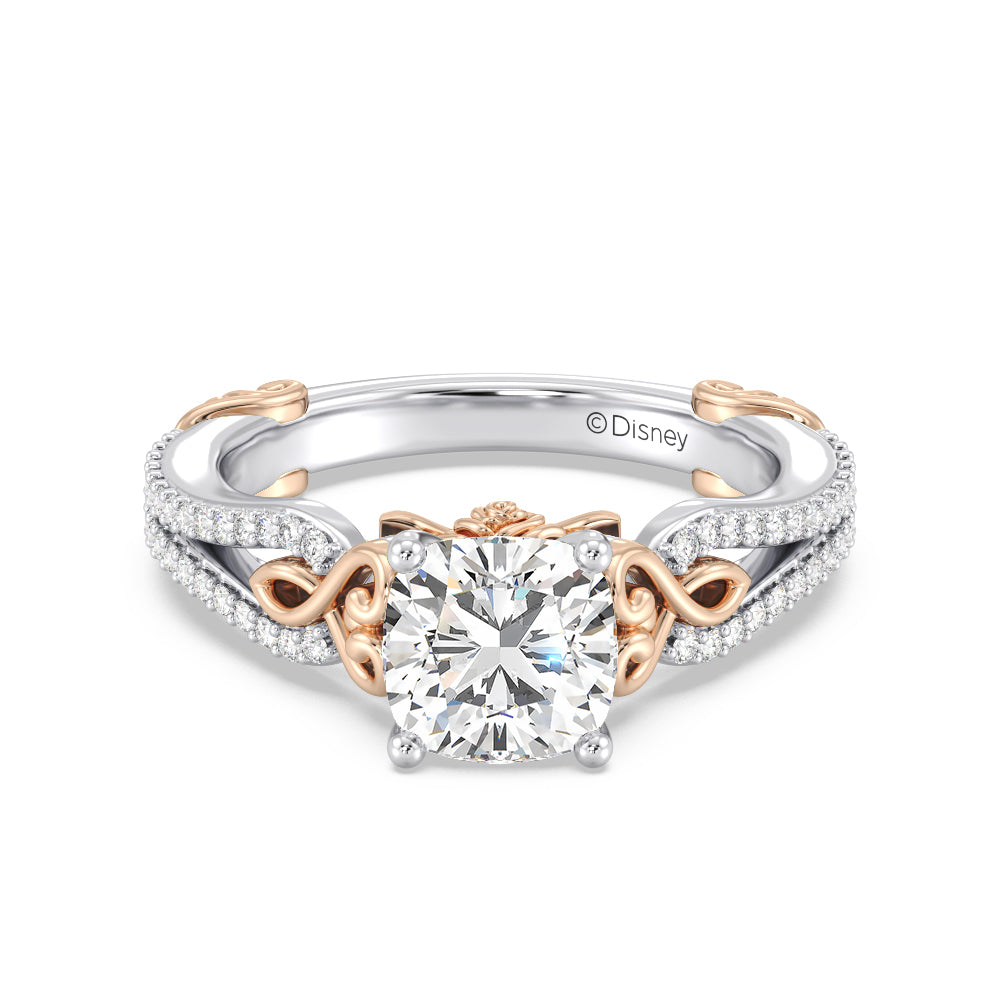 Enchanted Star Lab Grown Diamond 14K Gold Belle Vintage Engagement Ring with White/Rose Cut Diamond in 14KT Cushion view 2
