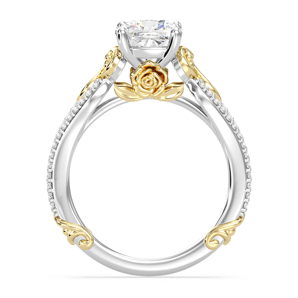 Enchanted Star Lab Grown Diamond 14K Gold Belle Vintage Engagement Ring with White/Yellow Cut Diamond in 14KT Cushion view 3
