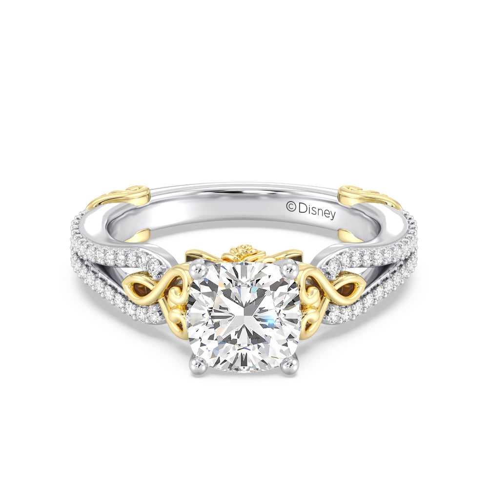 Enchanted Star Lab Grown Diamond 14K Gold Belle Vintage Engagement Ring with White/Yellow Cut Diamond in 14KT Cushion view 2
