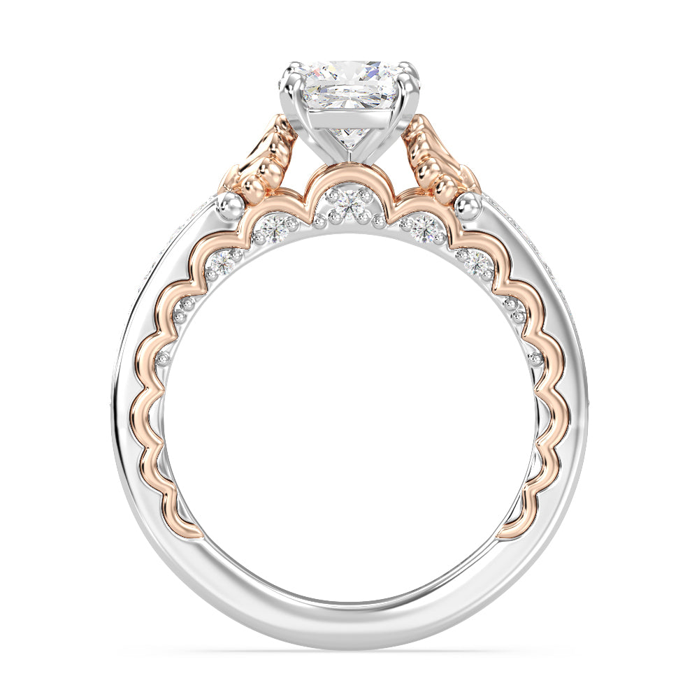 Enchanted Star Lab Grown Diamond 14K Gold Ariel Two-Tone In-Lay Engagement Ring with White/Rose Cut Diamond in 14KT Cushion view 3
