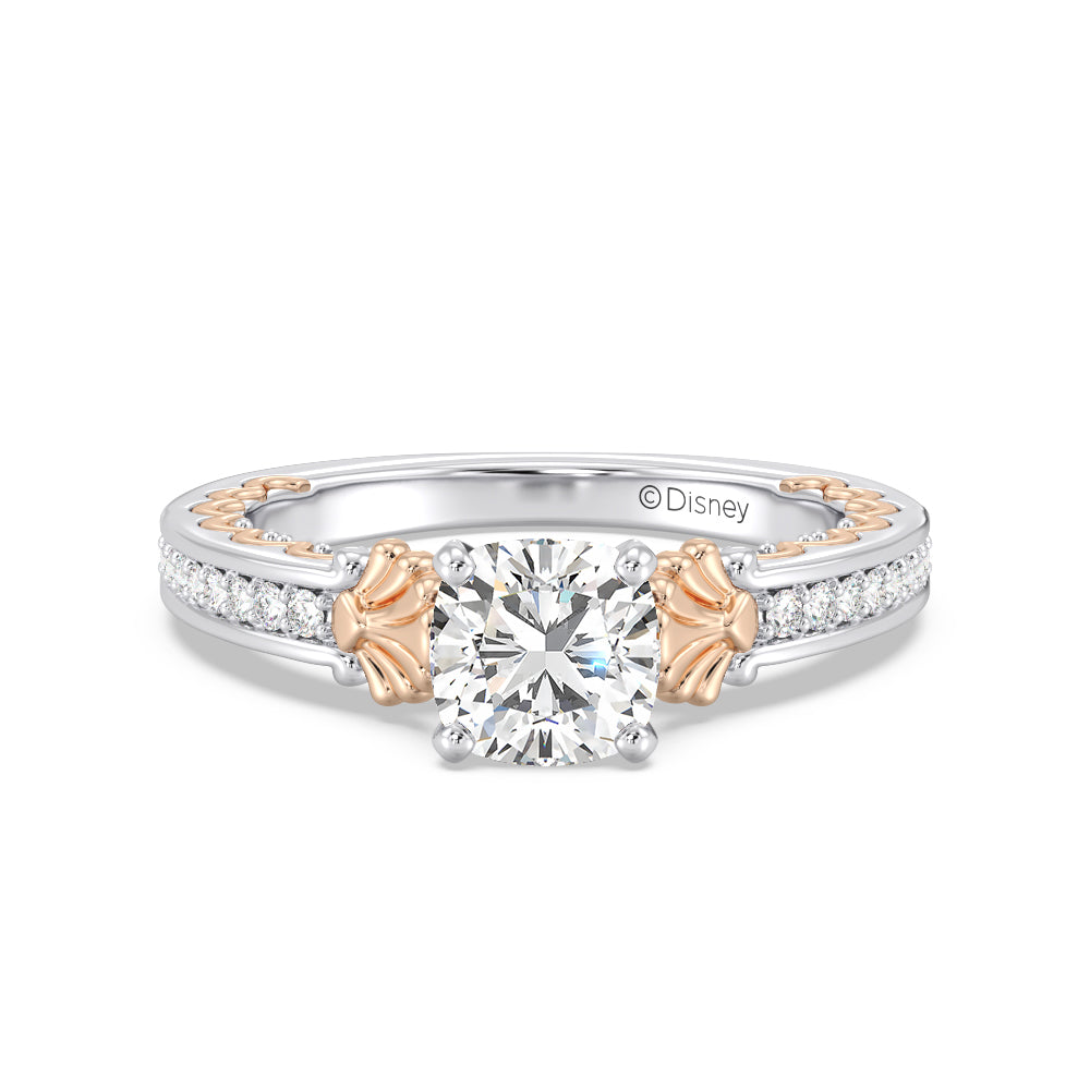 Enchanted Star Lab Grown Diamond 14K Gold Ariel Two-Tone In-Lay Engagement Ring with White/Rose Cut Diamond in 14KT Cushion view 2
