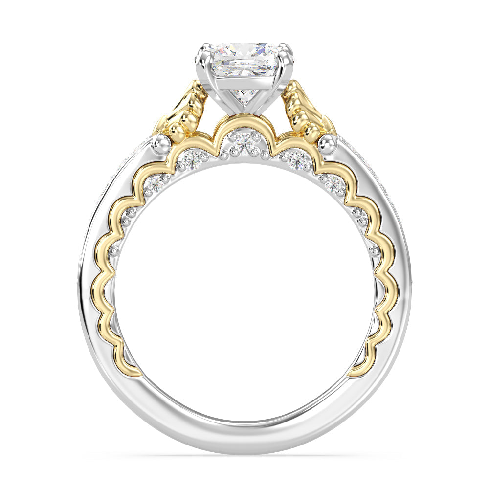 Enchanted Star Lab Grown Diamond 14K Gold Ariel Two-Tone In-Lay Engagement Ring with White/Yellow Cut Diamond in 14KT Cushion view 3
