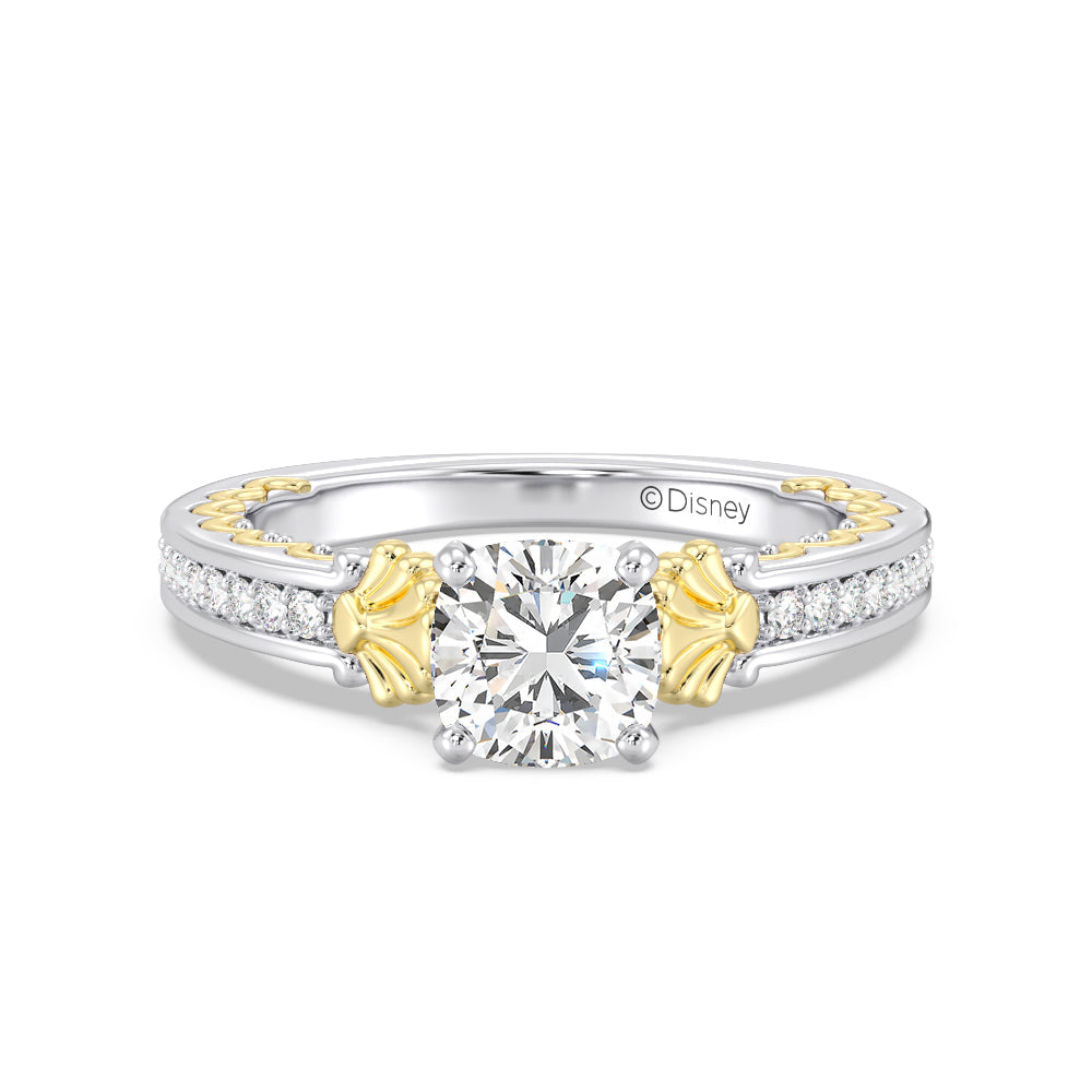 Enchanted Star Lab Grown Diamond 14K Gold Ariel Two-Tone In-Lay Engagement Ring with White/Yellow Cut Diamond in 14KT Cushion view 2
