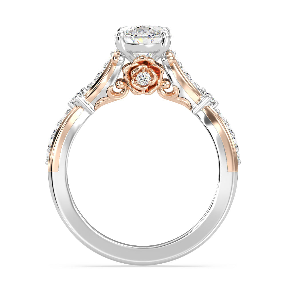 Enchanted Star Lab Grown Diamond 14K Gold Belle Ballroom Engagement Ring with White/Rose Cut Diamond in 14KT Oval view 3

