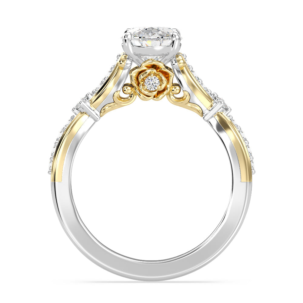 Enchanted Star Lab Grown Diamond 14K Gold Belle Ballroom Engagement Ring with White/Yellow Cut Diamond in 14KT Oval view 3
