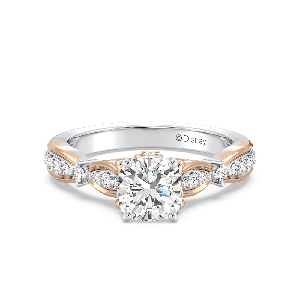 Enchanted Star Lab Grown Diamond 14K Gold Belle Ballroom Engagement Ring with White/Rose Cut Diamond in 14KT Cushion view 2
