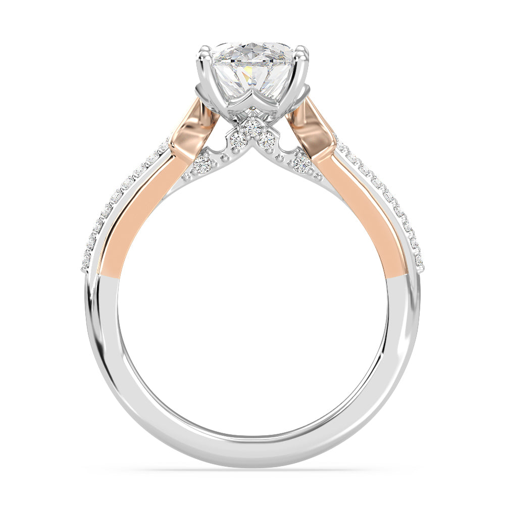 Enchanted Star Lab Grown Diamond 14K Gold Aurora Split Shank Engagement Ring with White/Rose Cut Diamond in 14KT Oval view 3
