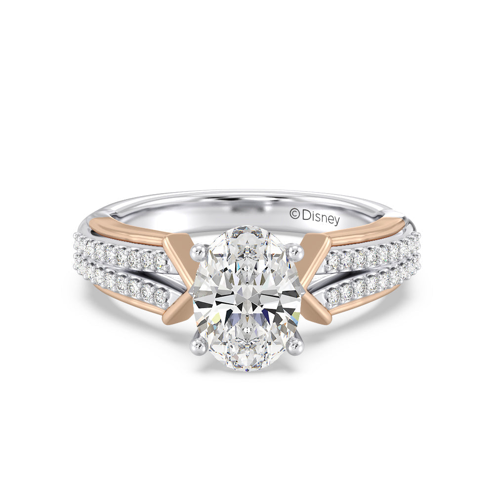 Enchanted Star Lab Grown Diamond 14K Gold Aurora Split Shank Engagement Ring with White/Rose Cut Diamond in 14KT Oval view 2
