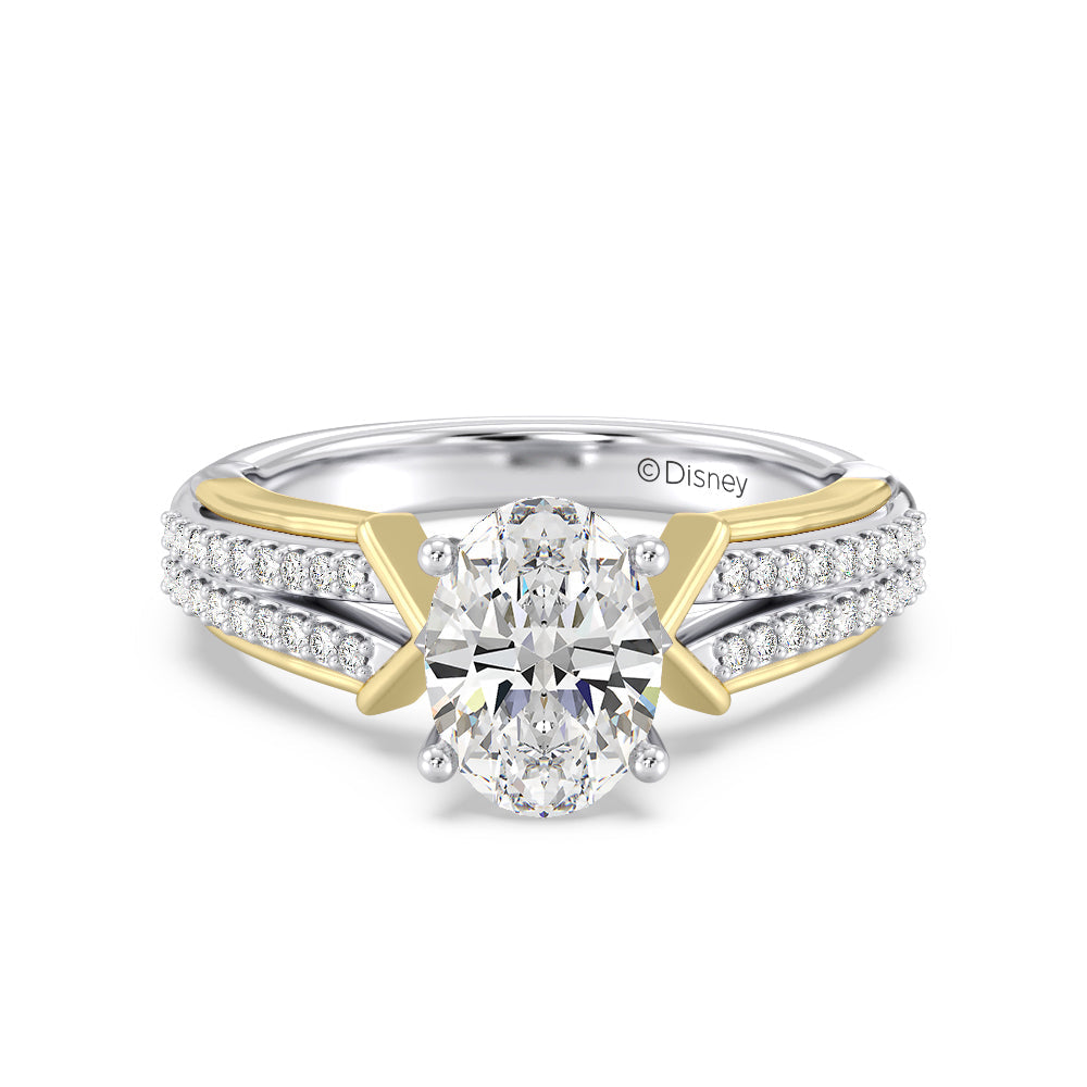 Enchanted Star Lab Grown Diamond 14K Gold Aurora Split Shank Engagement Ring with White/Yellow Cut Diamond in 14KT Oval view 2
