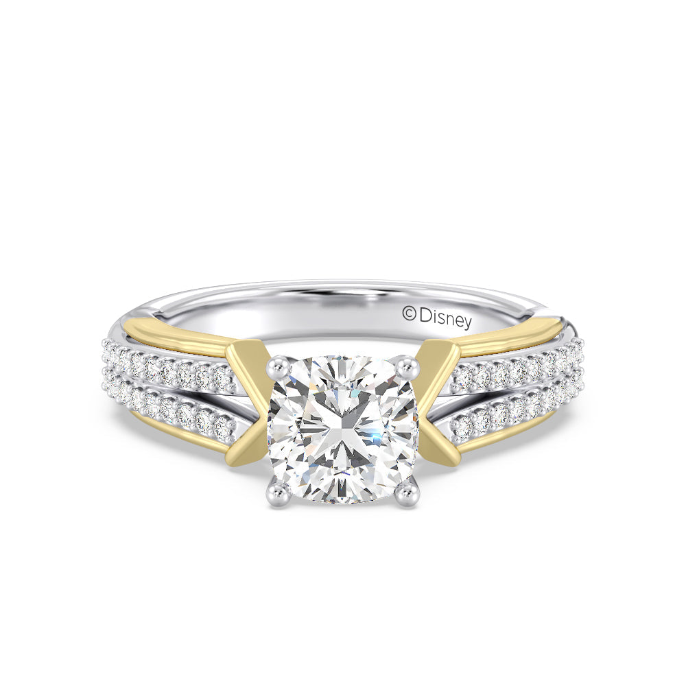 Enchanted Star Lab Grown Diamond 14K Gold Aurora Split Shank Engagement Ring with White/Rose Cut Diamond in 14KT Cushion view 2
