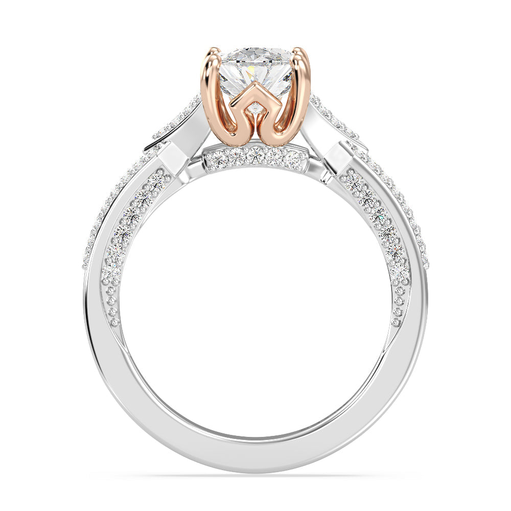 Enchanted Star Lab Grown Diamond 14K Gold Aurora Crown Engagement Ring with White/Rose Cut Diamond in 14KT Cushion view 3
