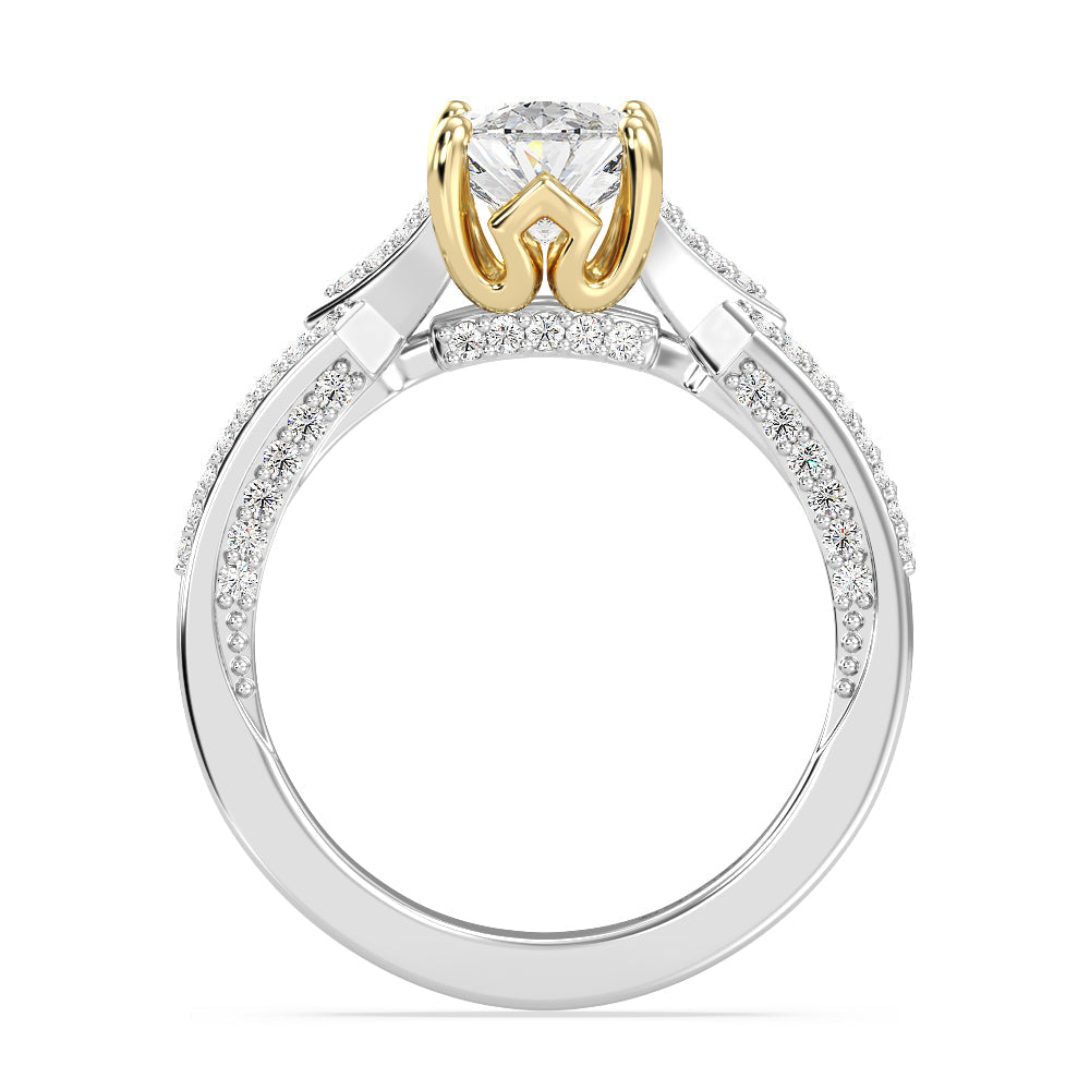 Enchanted Star Lab Grown Diamond 14K Gold Aurora Crown Engagement Ring with White/Yellow Cut Diamond in 14KT Cushion view 3
